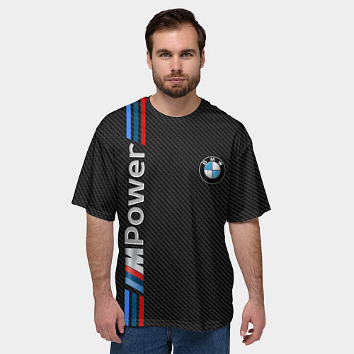 Мужская футболка оверсайз BMW POWER CARBON / 3D-принт – фото 3