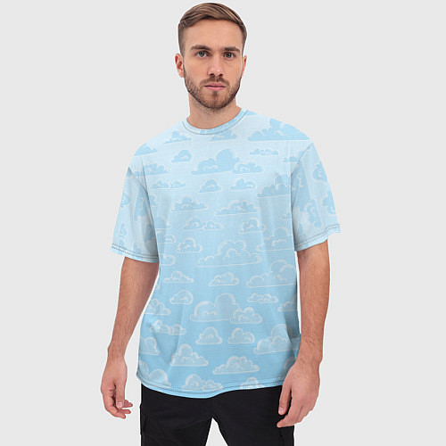 Мужская футболка оверсайз Очень светлые голубые облака / 3D-принт – фото 3