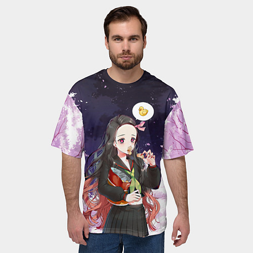 Мужская футболка оверсайз Незуко / 3D-принт – фото 3