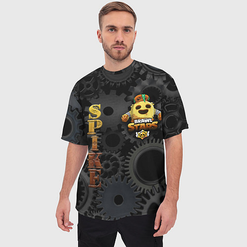 Мужская футболка оверсайз Brawl Stars Robot Spike / 3D-принт – фото 3