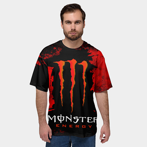 Мужская футболка оверсайз Red grunge monster energy / 3D-принт – фото 3