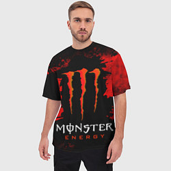 Футболка оверсайз мужская Red grunge monster energy, цвет: 3D-принт — фото 2