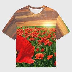 Футболка оверсайз мужская Красный мак на закате, цвет: 3D-принт