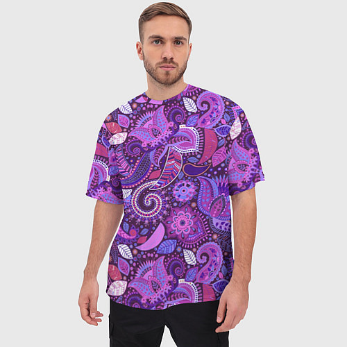 Мужская футболка оверсайз Фиолетовый этнический дудлинг / 3D-принт – фото 3