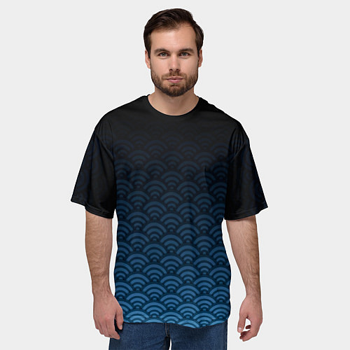 Мужская футболка оверсайз Узор круги темный синий / 3D-принт – фото 3