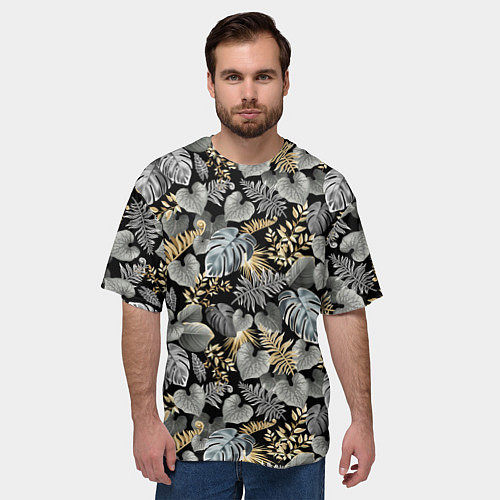 Мужская футболка оверсайз Серебряные листочки / 3D-принт – фото 3