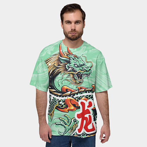 Мужская футболка оверсайз Изумрудный дракон / 3D-принт – фото 3