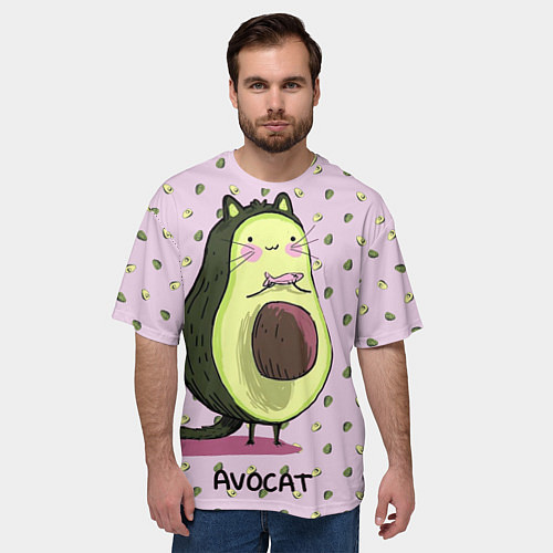 Мужская футболка оверсайз Авокадо Кот / 3D-принт – фото 3