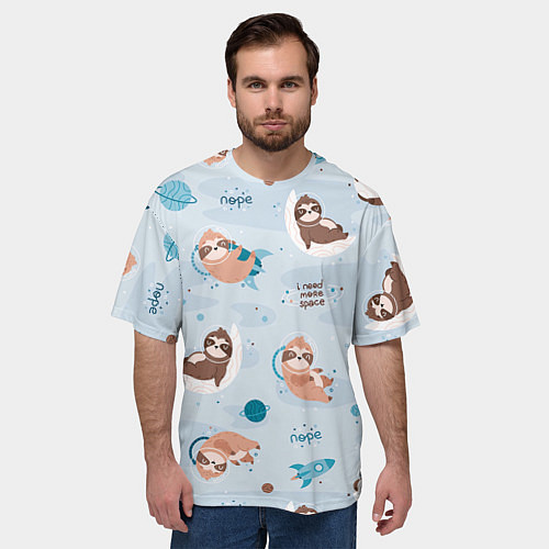 Мужская футболка оверсайз Паттерн ленивец космос полет / 3D-принт – фото 3