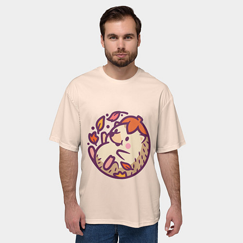 Мужская футболка оверсайз Ёжик листья милый рисунок / 3D-принт – фото 3