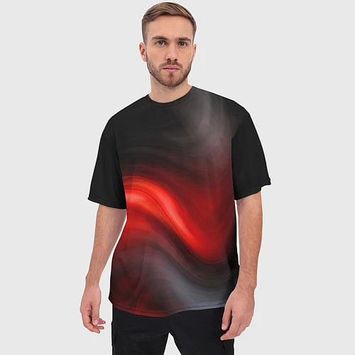 Мужская футболка оверсайз BLACK RED WAVES АБСТРАКЦИЯ / 3D-принт – фото 3