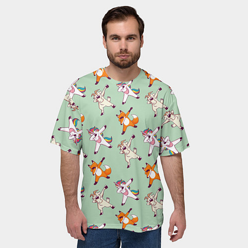 Мужская футболка оверсайз Dabbing Animals / 3D-принт – фото 3