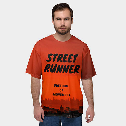 Мужская футболка оверсайз Street runner / 3D-принт – фото 3