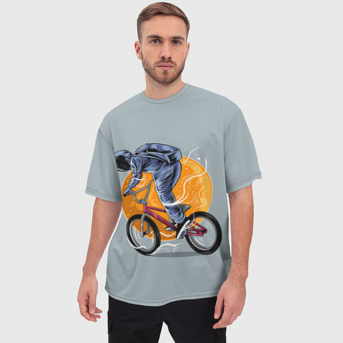 Мужская футболка оверсайз Космический велосипедист Z / 3D-принт – фото 3