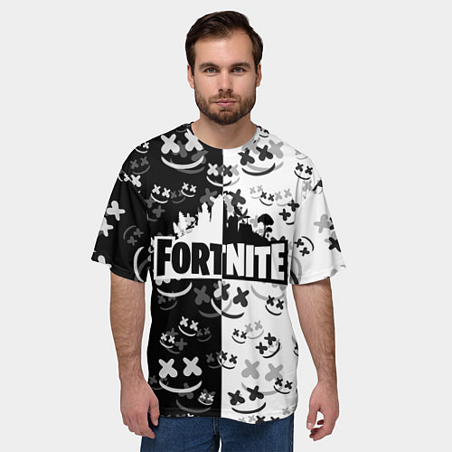 Мужская футболка оверсайз FORTNITE MARSHMELLO / 3D-принт – фото 3