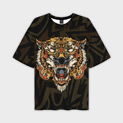 Мужская футболка оверсайз Тигровый стимпанк Tiger