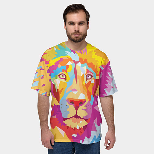 Мужская футболка оверсайз Акварельный лев / 3D-принт – фото 3