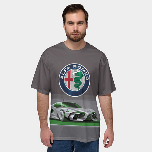 Мужская футболка оверсайз Alfa Romeo motorsport / 3D-принт – фото 3