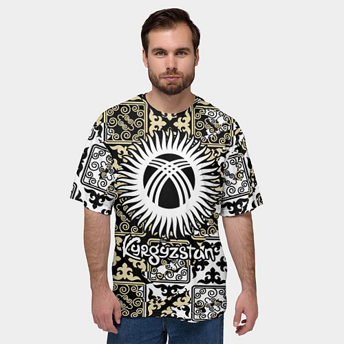 Мужская футболка оверсайз Киргизия - национальный орнамент / 3D-принт – фото 3
