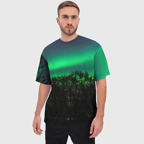 Мужская футболка оверсайз Северное сияние / 3D-принт – фото 3