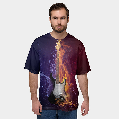Мужская футболка оверсайз Гитара огня / 3D-принт – фото 3