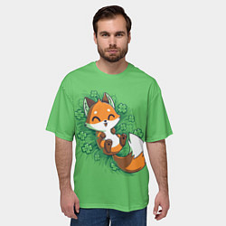 Футболка оверсайз мужская Удачливый лис, цвет: 3D-принт — фото 2