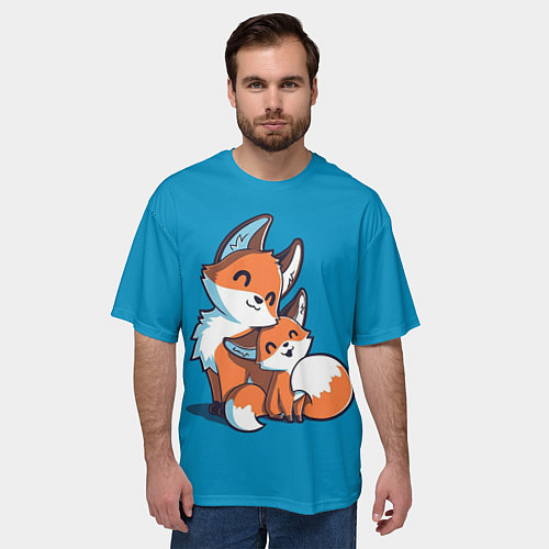 Мужская футболка оверсайз Лисья семья / 3D-принт – фото 3
