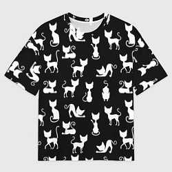 Мужская футболка оверсайз КОШКИ БЕЛОЕ НА ЧЕРНОМ