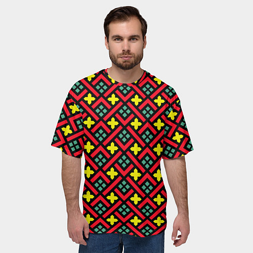 Мужская футболка оверсайз Abstract cross armor / 3D-принт – фото 3