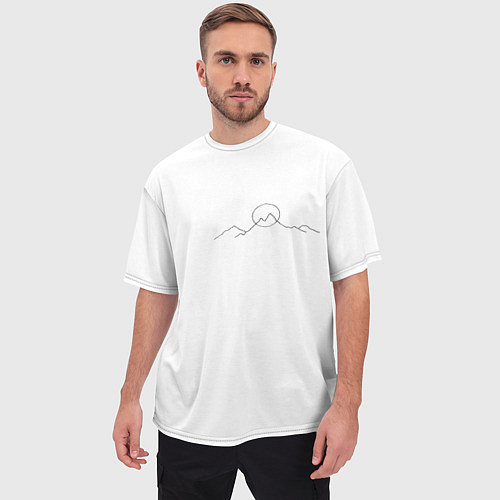 Мужская футболка оверсайз Минимализм силуэт горы / 3D-принт – фото 3