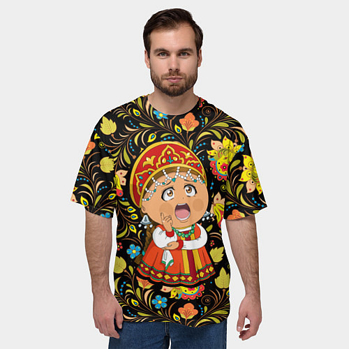 Мужская футболка оверсайз Русская красавица / 3D-принт – фото 3
