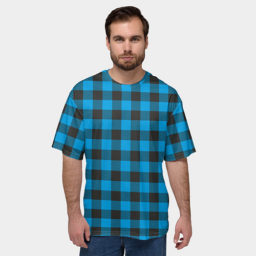 Мужская футболка оверсайз Голубая клетка / 3D-принт – фото 3