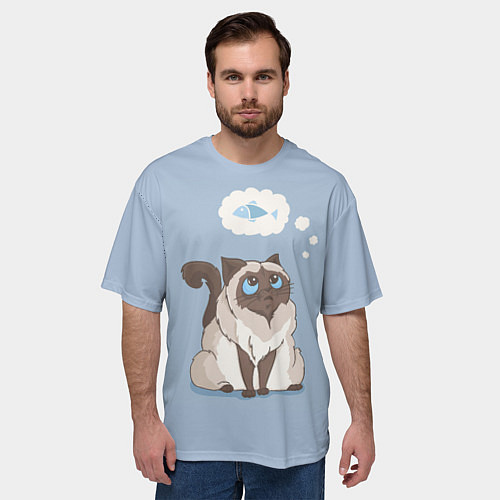 Мужская футболка оверсайз Голодный котейка / 3D-принт – фото 3