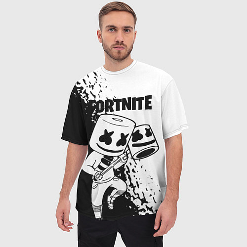 Мужская футболка оверсайз FORTNITE MARSHMELLO / 3D-принт – фото 3