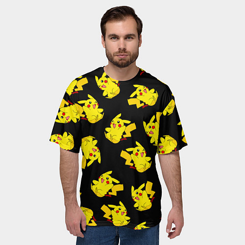 Мужская футболка оверсайз Веселый пикачу / 3D-принт – фото 3