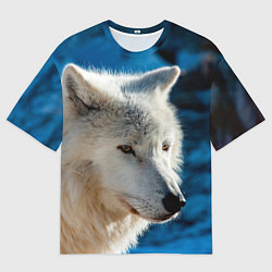 Мужская футболка оверсайз Волк на черном фоне