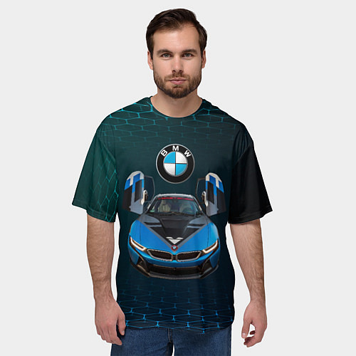 Мужская футболка оверсайз BMW i8 Turbo тюнинговая / 3D-принт – фото 3