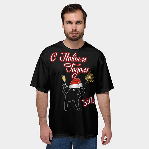Мужская футболка оверсайз ЪУЪ новогодний / 3D-принт – фото 3