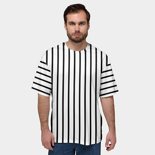 Мужская футболка оверсайз Чёрные и белые полосы / 3D-принт – фото 3