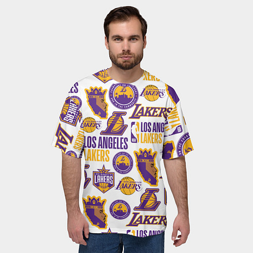 Мужская футболка оверсайз LAKERS LOGO / 3D-принт – фото 3