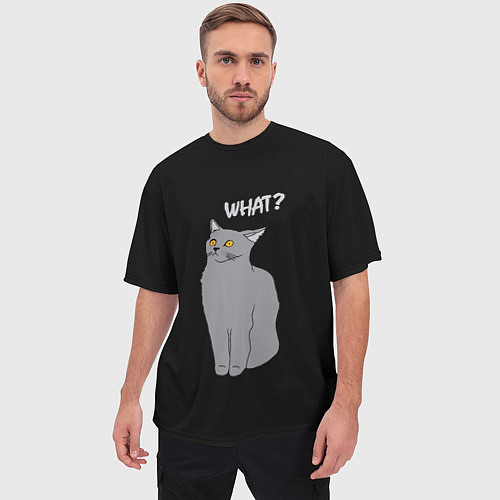 Мужская футболка оверсайз What cat / 3D-принт – фото 3