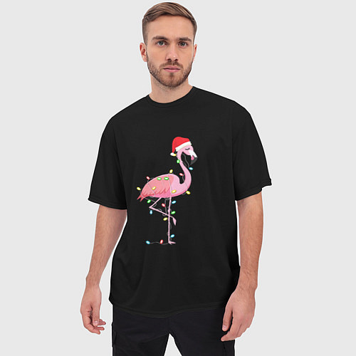 Мужская футболка оверсайз Новогодний Фламинго / 3D-принт – фото 3