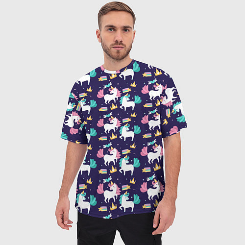 Мужская футболка оверсайз Unicorn pattern / 3D-принт – фото 3