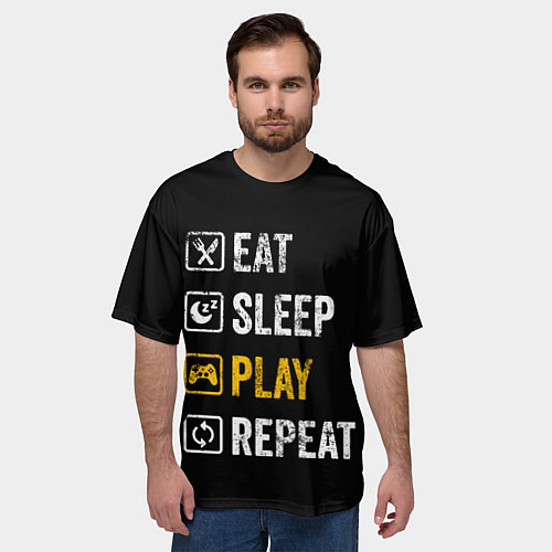 Мужская футболка оверсайз Eat Sleep Play Repeat / 3D-принт – фото 3