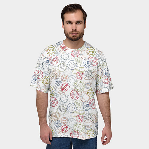 Мужская футболка оверсайз Штампы мира / 3D-принт – фото 3