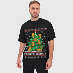 Футболка оверсайз мужская Meowy christmas, цвет: 3D-принт — фото 2