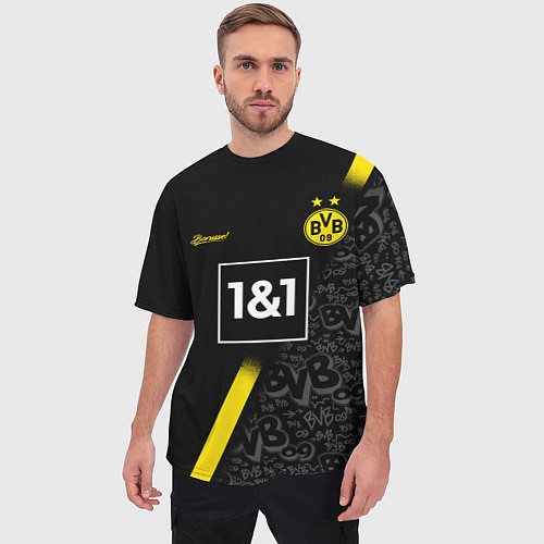 Мужская футболка оверсайз BORUSSIA выездная сезон 2021 / 3D-принт – фото 3