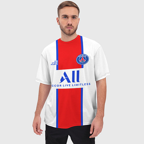 Мужская футболка оверсайз PSG, выездная сезон 2021 / 3D-принт – фото 3