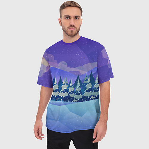 Мужская футболка оверсайз Зимний лес / 3D-принт – фото 3