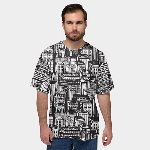 Мужская футболка оверсайз Бесконечный город / 3D-принт – фото 3